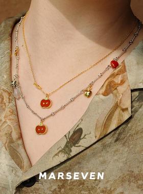 红石小苹果麻花边多坠子项链