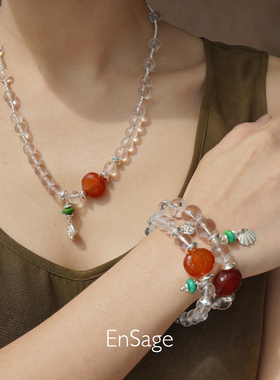 赤愿白水晶红玛瑙纯银项链