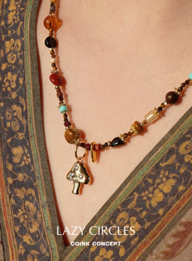 LAZYCIRCLES日出蘑菇天然石项链