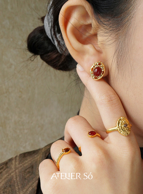 ATELIERSO倪索 复古雕花圆片戒指 纯银原创设计师气质高级感默叙