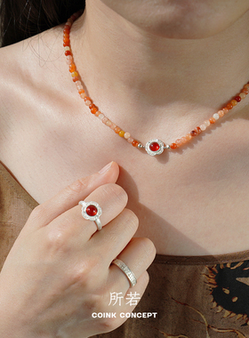 所若盘花红玛瑙串珠项链