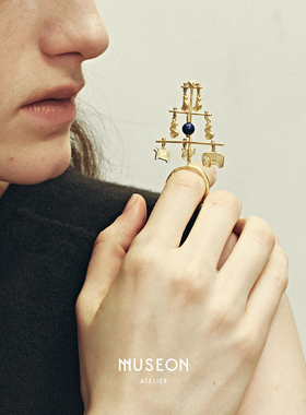 MUSEON ATELIER 青金石动物天秤戒指 原创设计师小众复古金色默叙