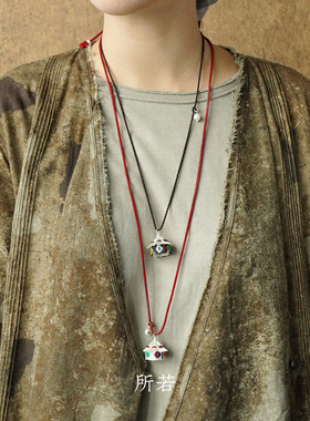 SERENESS所若 风之牧场小马驹绿松石长项链 原创设计毛衣链 默叙