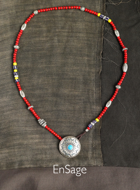 日轮纯银红琉璃串珠项链