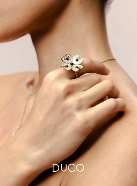 DUCO 四叶草白贝母戒指 纯银原创小众设计师个性复古金色 默叙
