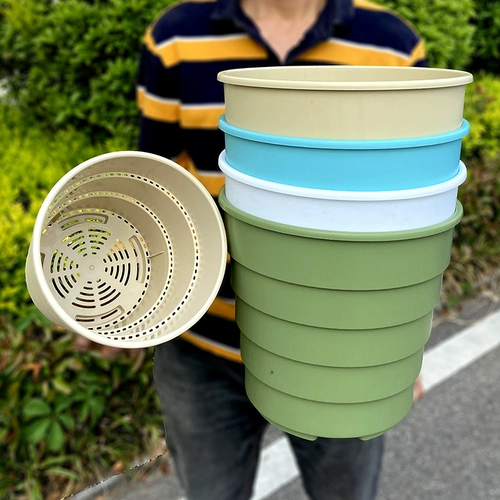 Цингшан контрольный корень корень горшок пластик сгущенной большой розовый зеленый горшок с галоп -скалопменным переполненным пустым 360 ° дышащая роза