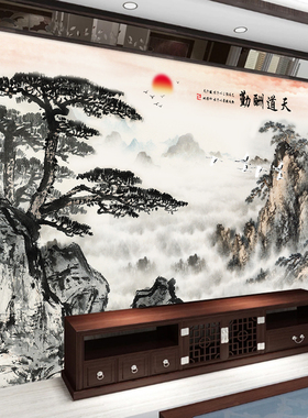 山水画电视背景墙客厅墙纸自粘