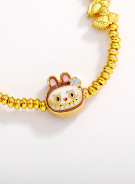 labubu亮金点钻锤纹五角星跑环算盘珠铃铛可调节手链轻奢气质百搭