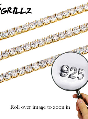 镀金满锆石嘻哈风银饰项链