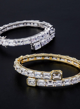 欧美潮流长方形锆石嘻哈ins情侣
