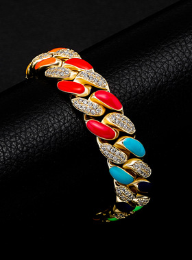 欧美嘻哈七彩14mm滴油满锆石