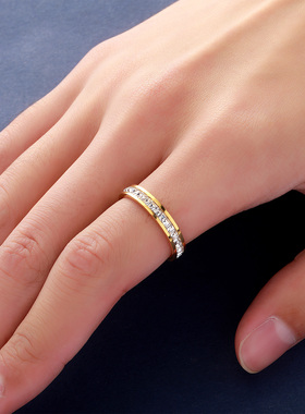 TOP男女不锈钢单排方钻简约指环