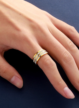 TOP男女不锈钢双排方钻简约指环