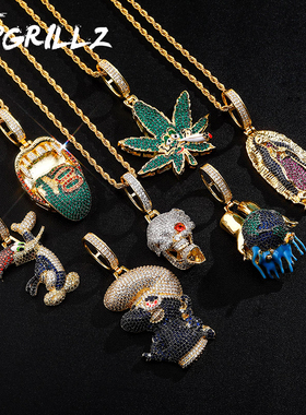 欧美ins爆款夸张个性朋克风吊坠满锆石彩钻街头嘻哈男士项链饰品