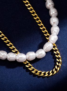 TOP不锈钢珍珠拼接双层项链