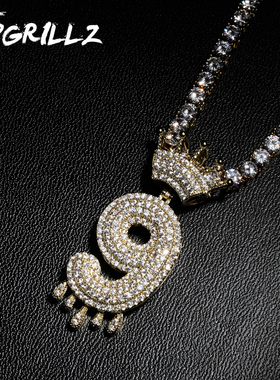 皇冠幸运数字吊坠 hiphop满钻阿拉伯数字1-9潮款男女士项链可定制