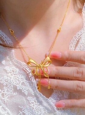 金色饰品在逃公主蝴蝶结项链女款爱心流苏一体链气质锁骨链