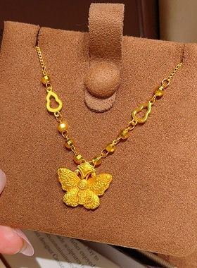 金包银点钻蝴蝶吊坠项链女款轻奢小众设计感高级毛衣链送女友