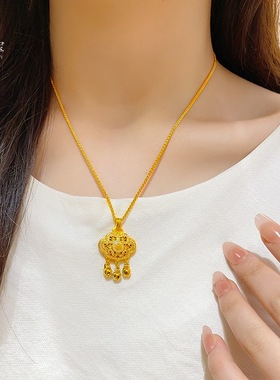 金包银古法镶钻花丝福字如意锁包吊坠平安锁挂坠送女友礼物