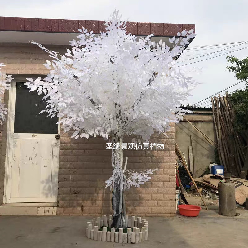 仿真白色榕树人造假植物假树酒店商场装饰大型落地摆件假景观_虎窝淘