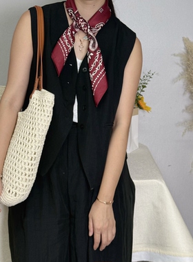 杭州丝巾腰果花复古新款仿真丝缎面大方巾女春秋洋气装饰领巾欧美