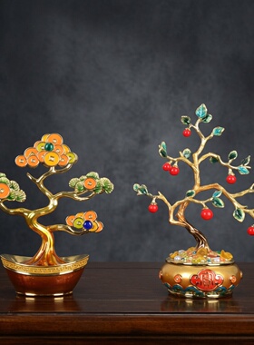 珐琅彩发财树聚宝盆摇钱树办公室玄关柜博古架家居饰品摆件乔迁礼