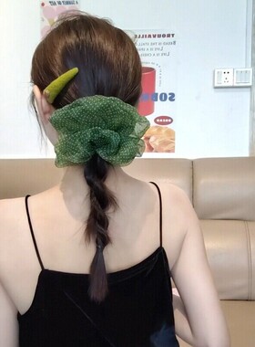 蓬松韩系慵懒风绿色波点大肠发圈女2026新款氛围感扎丸子头绳发饰