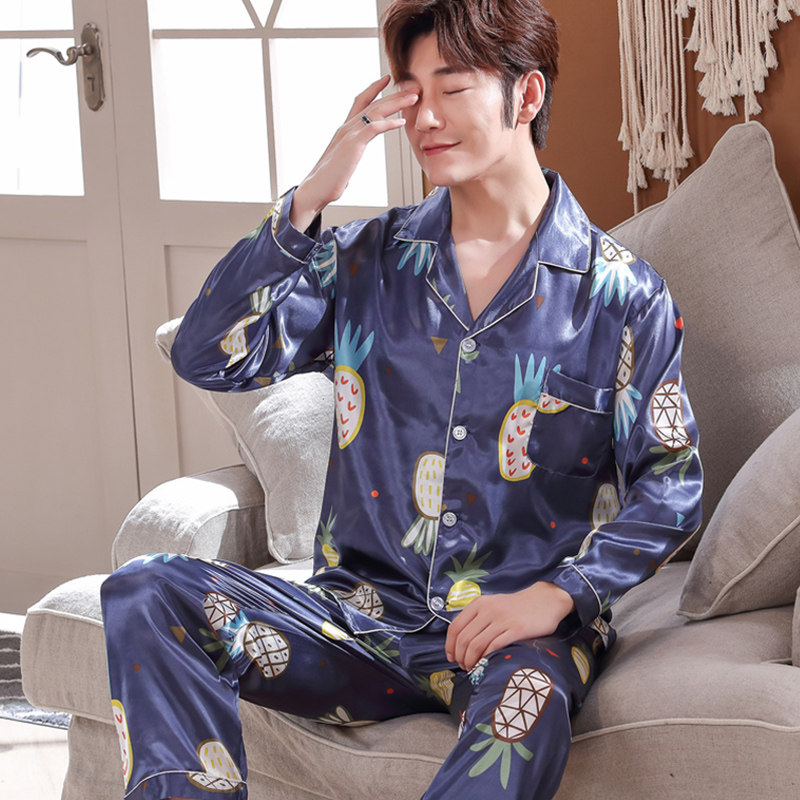 春秋冰丝长袖丝绸男士加大码睡衣 谛如睡衣/家居服套装