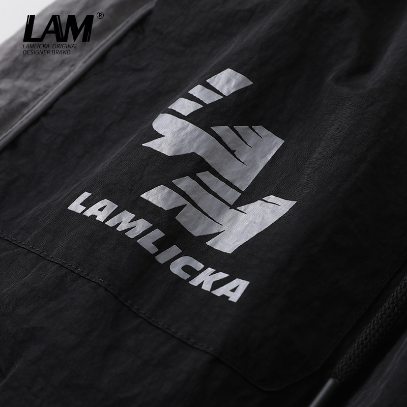 LAMLICKA lam国潮反光条梭织字母束脚休闲裤男松紧运动抽绳长裤秋 - 图2