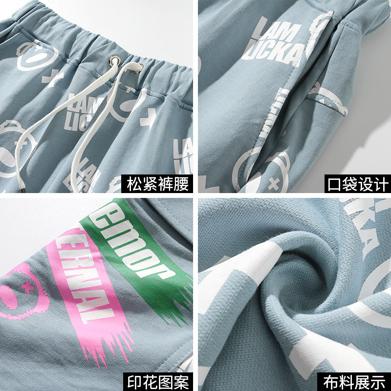 新款熊猫印花运动休闲外穿潮牌短裤 lamlicka男装休闲裤