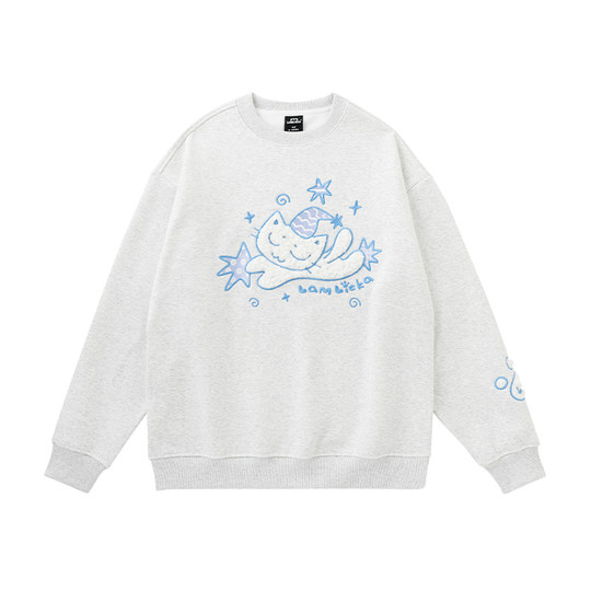 LAMLICKA Ram bear kitten patch embroidered men's and women's long-sleeved sweatshirt trendy couple casual bottoming top