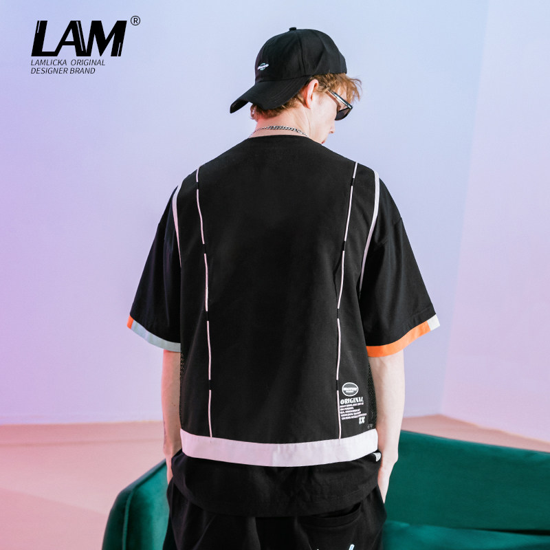 LAMLICKA小恶魔粉黑撞色机能工装马甲男潮无袖多口袋战术马夹背心,淘宝优惠券,粉丝福利购,淘宝优惠卷