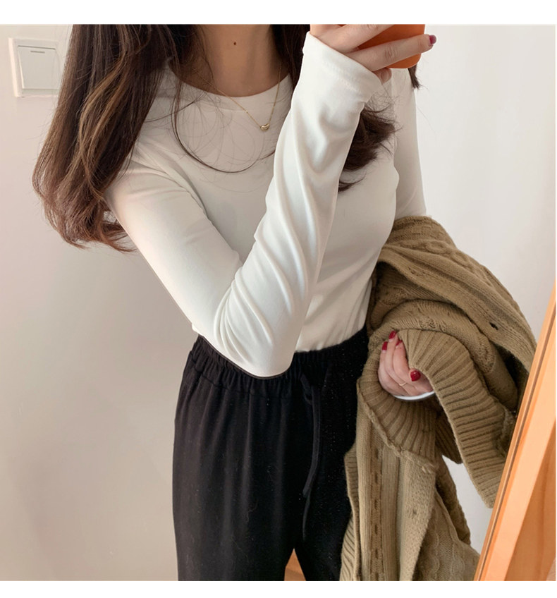德绒打底衫女内搭秋冬新款保暖韩版百搭圆领套头宽松加绒t恤上衣,淘宝优惠券,粉丝福利购,淘宝优惠卷