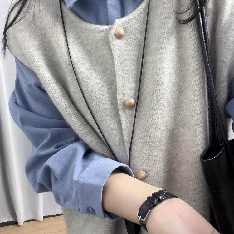 蓝色纯棉长袖衬衫女内搭叠穿马甲衬衣今年流行漂亮小衫长袖上衣,淘宝优惠券,粉丝福利购,淘宝优惠卷