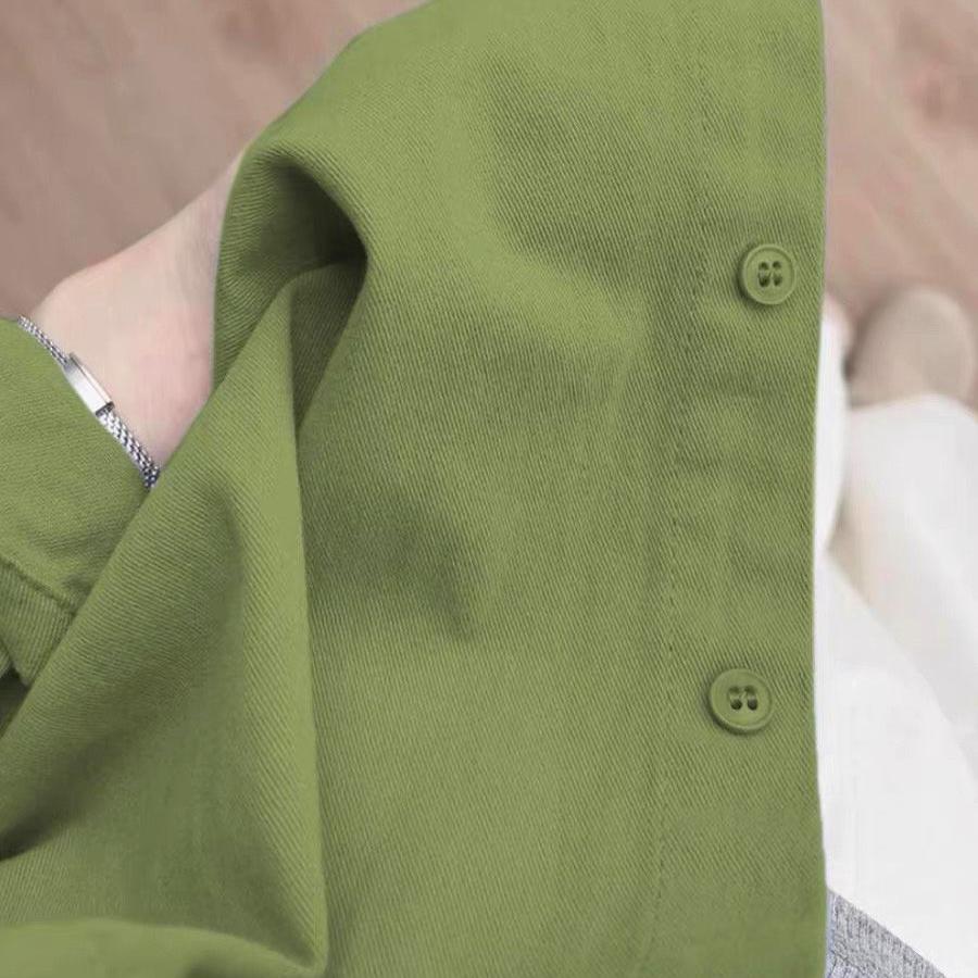 100%棉超显白绿色纯棉衬衫女小个子内搭叠穿宽松百搭显瘦衬衣外搭 - 图0