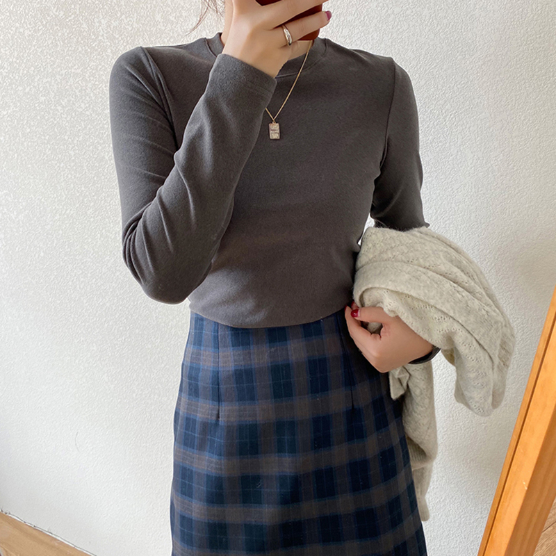 阳离子德绒打底衫女2021年新款秋冬洋气加绒内搭磨毛t恤女潮百搭 - 图1