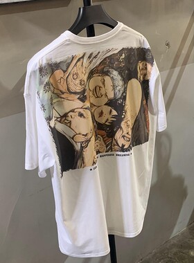 ins欧美风潮牌寺田克也画师印花t恤男女同款落肩短袖创意纯棉宽松