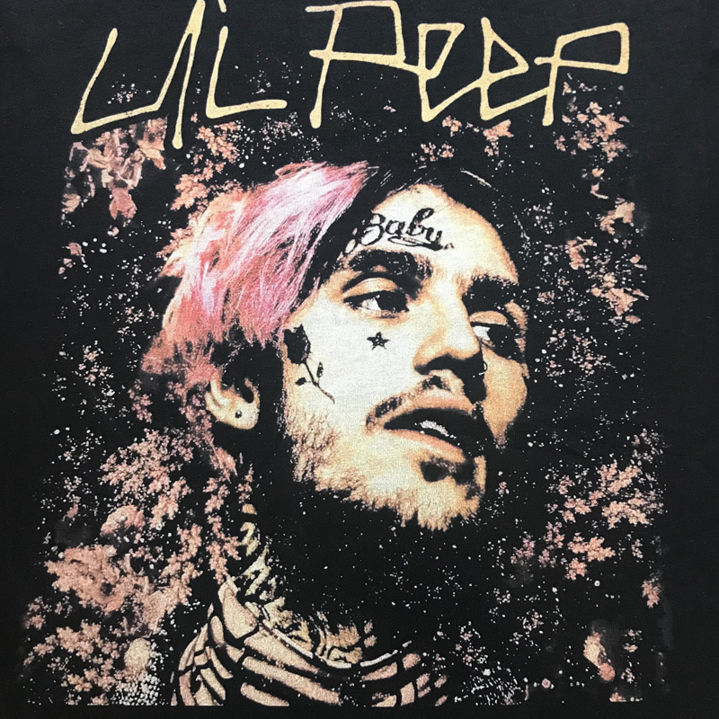 ins超火欧美风嘻哈歌手lil peep短袖落肩袖重磅复古怀旧t恤宽松男 - 图2