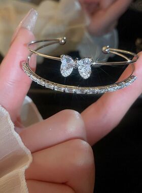 锆石蝴蝶结开口手镯复古简约时尚气质百搭手环轻奢高级感手饰批发