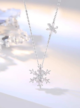 S925银初雪雪花项链镶嵌纯银吊坠轻奢名媛风女时尚百搭锁骨链批发