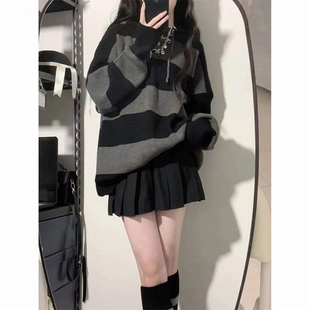 秋冬新款小个子奶系穿搭条纹连帽针织毛衣百褶短裙奶糯风两件套装,淘宝优惠券,粉丝福利购,淘宝优惠卷