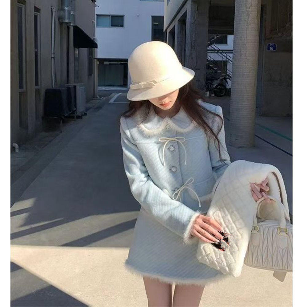 富家千金穿搭套装女小香风短款娃娃领外套半身短裙秋冬毛呢两件套,淘宝优惠券,粉丝福利购,淘宝优惠卷