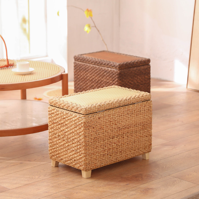 藤编储物凳子收纳凳坐箱入户门口长条换鞋凳轻奢高级感沙发凳实木,淘宝优惠券,粉丝福利购,淘宝优惠卷
