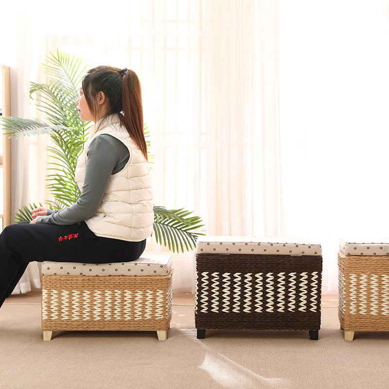 藤编坐凳收纳凳储物凳子茶几换鞋凳实木板家用可坐人整理箱沙发凳,淘宝优惠券,粉丝福利购,淘宝优惠卷