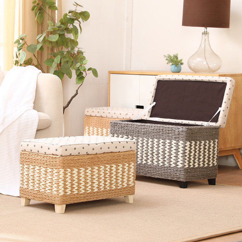 藤编坐凳收纳凳储物凳子茶几换鞋凳实木板家用可坐人整理箱沙发凳,淘宝优惠券,粉丝福利购,淘宝优惠卷