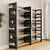 Multi-layer perforated board storage iron bookshelf against the wall