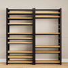 Multi-layer perforated board storage iron bookshelf against the wall