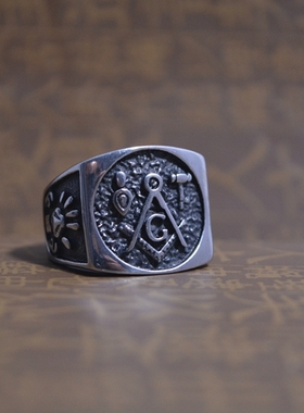 欧美风共济会钛钢戒指新品特价