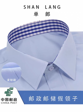 新款邮政工作服假领子男女通用百搭西装装饰领蓝绿色衬衣领邮储服