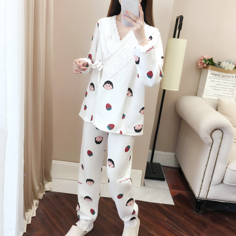 秋冬季纯棉夹棉月子服和服款孕妇睡衣加厚产后10月份11哺乳喂奶衣